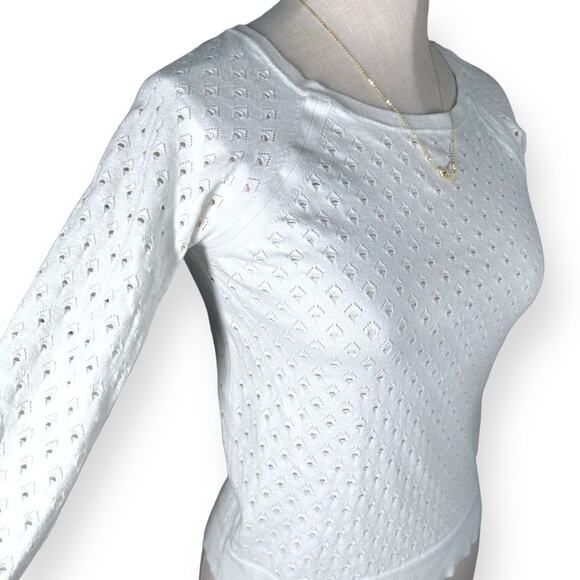 RAG & BONE Gianna Sweater Top Eyelet Pattern Crewneck Pullover Soft Cozy White - Picture 2 of 9